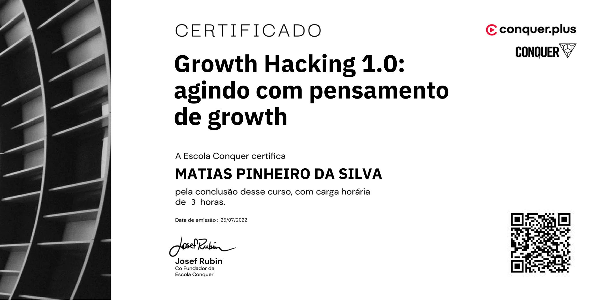Certificado de Growth Hacking 1.0: agindo com pensamento de growth